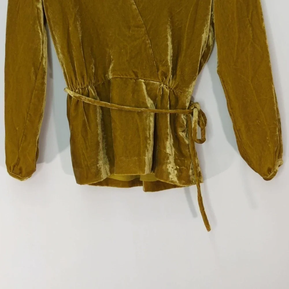 J.Crew Faux-Wrap Blouse Top‎ Drapey Velvet Waist Tie Balloon Sleeve Yellow 0
